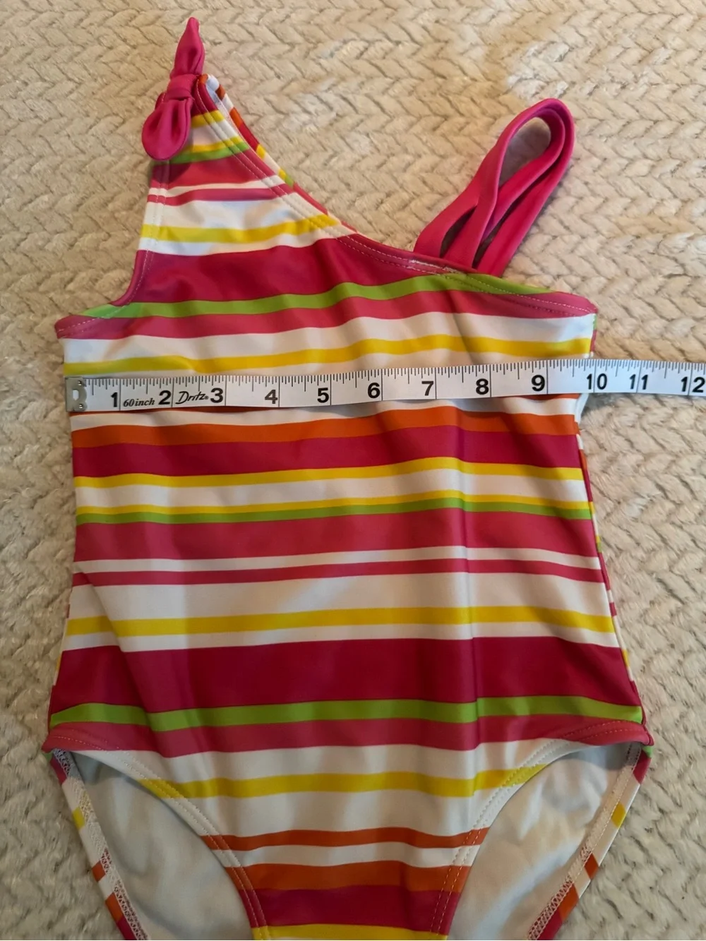 Gymboree Girls One-Shoulder Striped Swimsuit - Pink, Lime, White Size 6